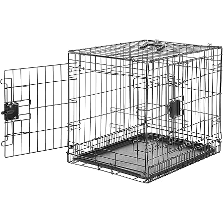 Amazon Basics Foldable Metal Wire Dog Crate with Tray, Double Door, Divider, 24 x 18 x 20 Inches, Black