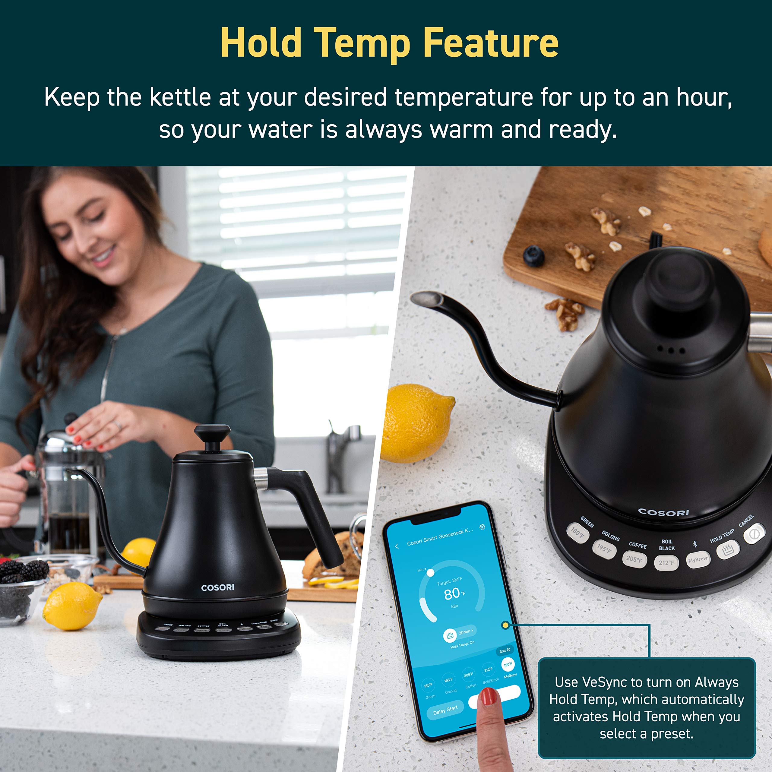 COSORI Electric Gooseneck Kettle Smart Bluetooth with Variable