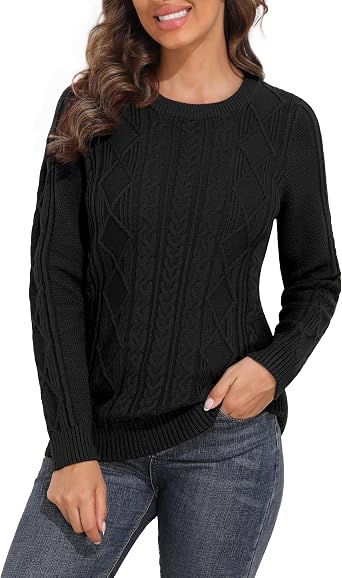 PrettyGuide Womens Cable Knit Fisherman Sweater Long Sleeve Soft Fall Casual Crewneck Pullover Tops