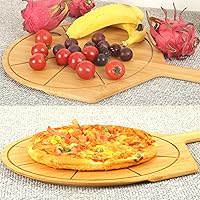 Vista 5 de Pizza Peel de 12 pulgadas, espátula de madera de doble cara para pizza, accesorio para horno, tabla de pizza de bambú con asa, tabla de cortar