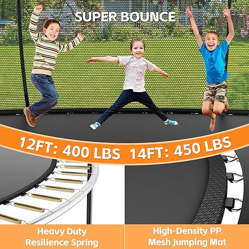 Vista 23 de Trampolín para niños y adultos, trampolín recreativo para niños de 14 pies con red de seguridad y escalera, trampolines recreativos al aire libre