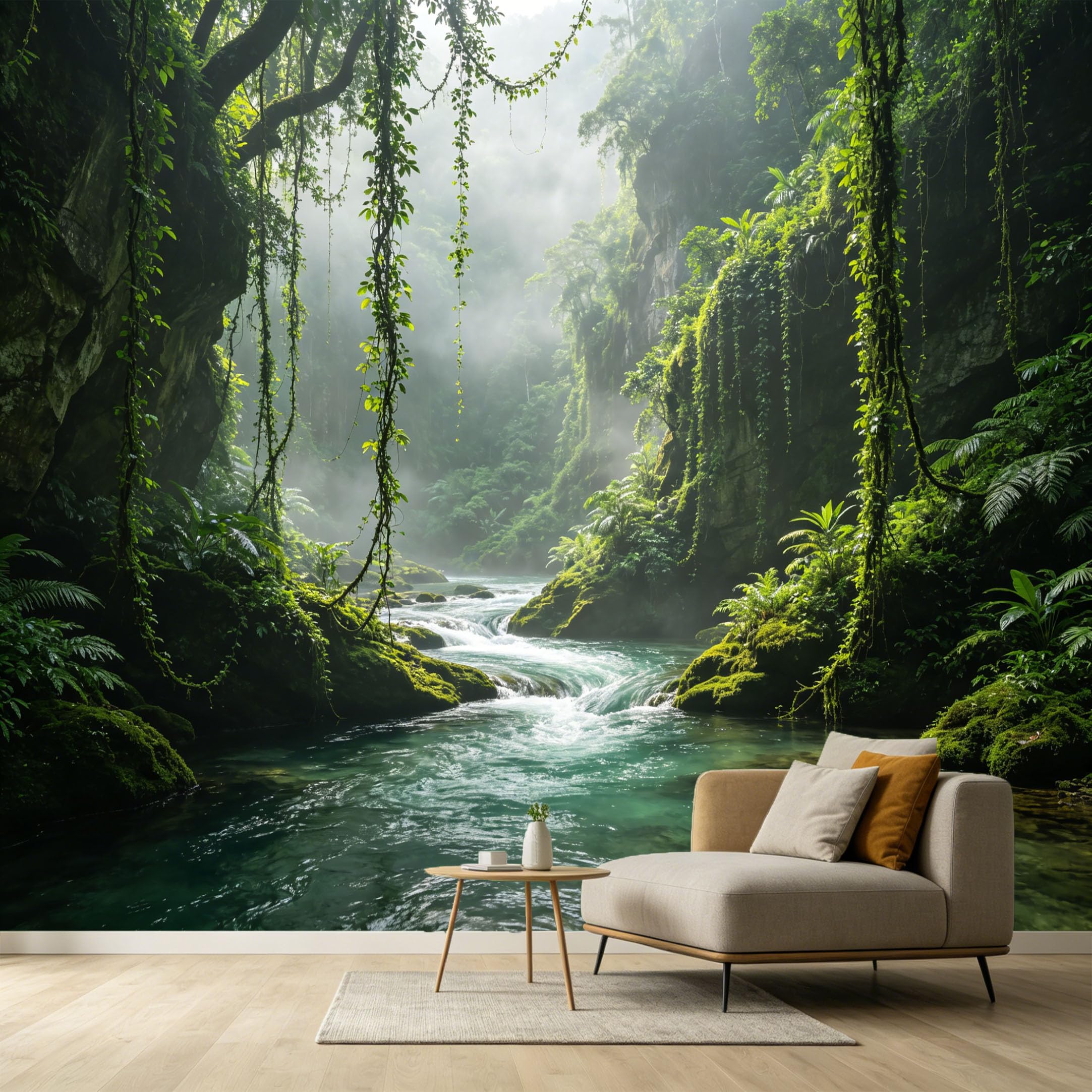 Custom Size Wall Murals Tropical Jungle River Waterfall Misty Rainforest Botanical 3D SelfAdhesive Wall Fabric Removable Large Wallpaper for Photo Living Room Interior Decor