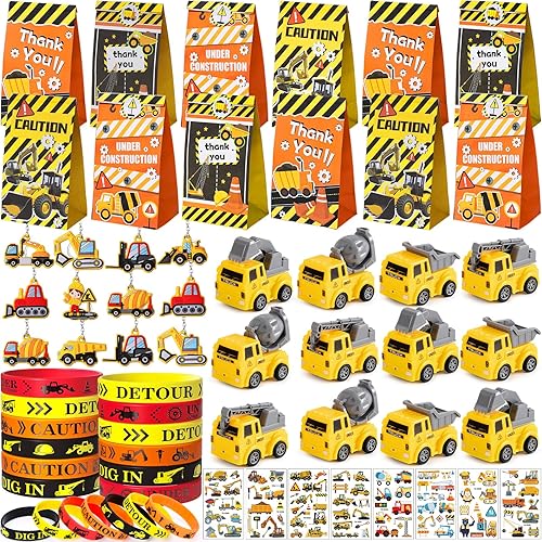 Winrayk Regalos de fiesta de construcción, suministros de fiesta de cumpleaños de construcción, camión de construcción, bolsa de regalo de juguete,