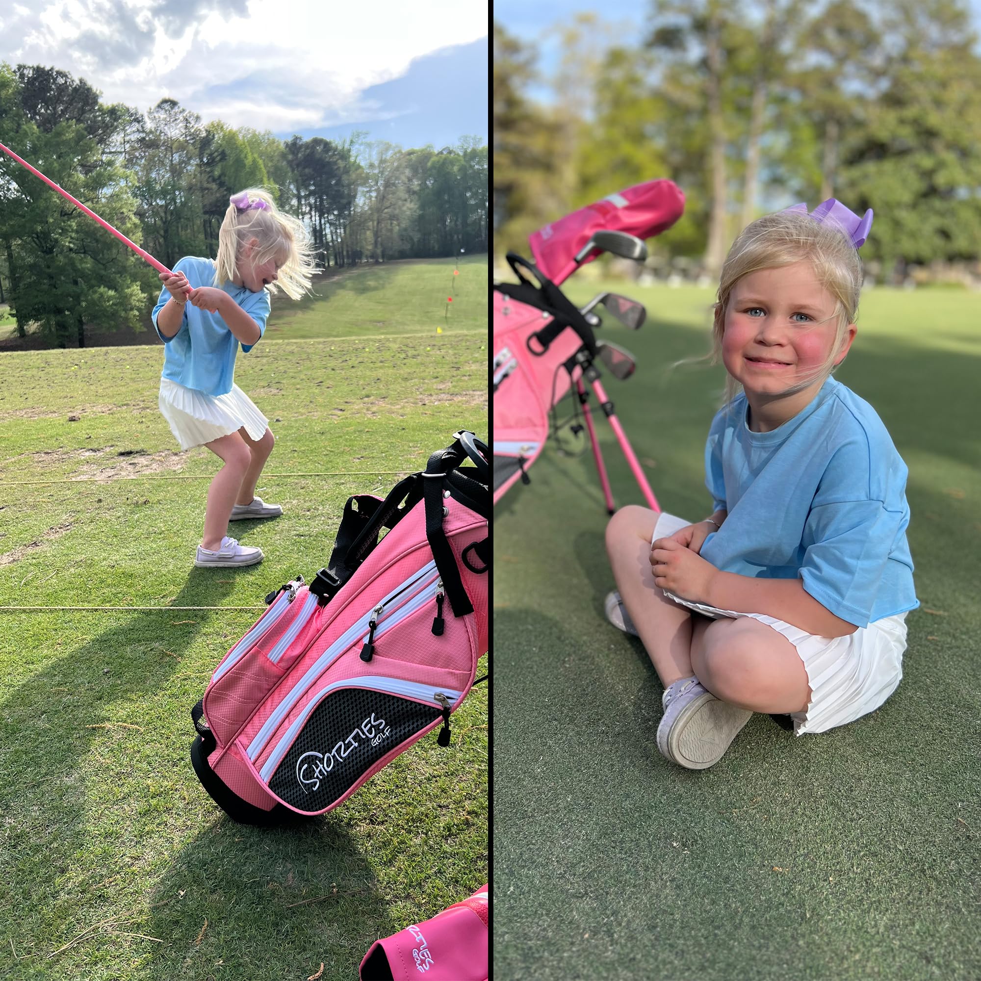 Shorties Golf - Juego de palos de golf para niños | Perfecto para golfistas y niños de 34 a 51 pulgadas de alto | Bolsa de soporte EasyCarry | Conductor, 7 hierros, putter, cubierta para la cabeza y