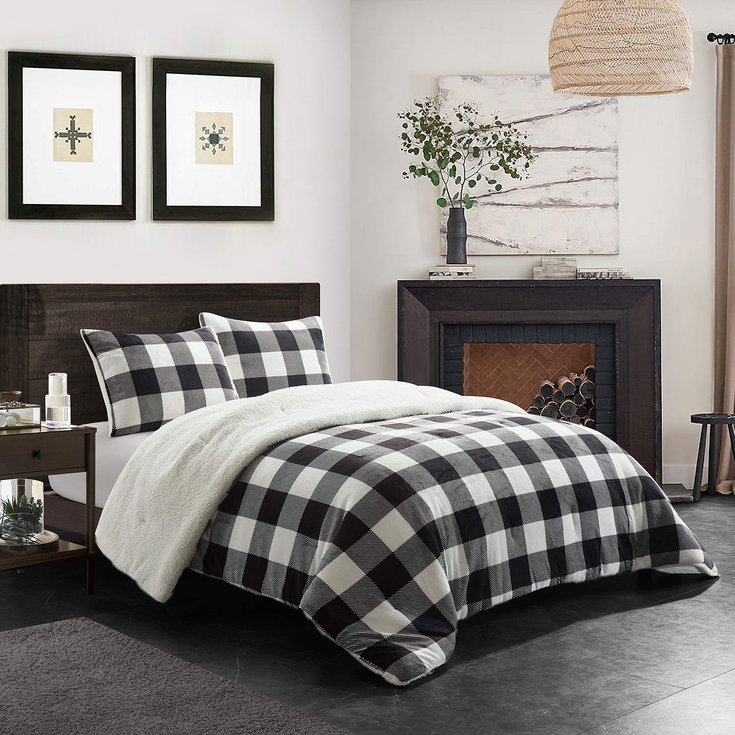 Buy Dearfoams Buffalo Plaid Royal Plush 3 Piece Comforter Set with
