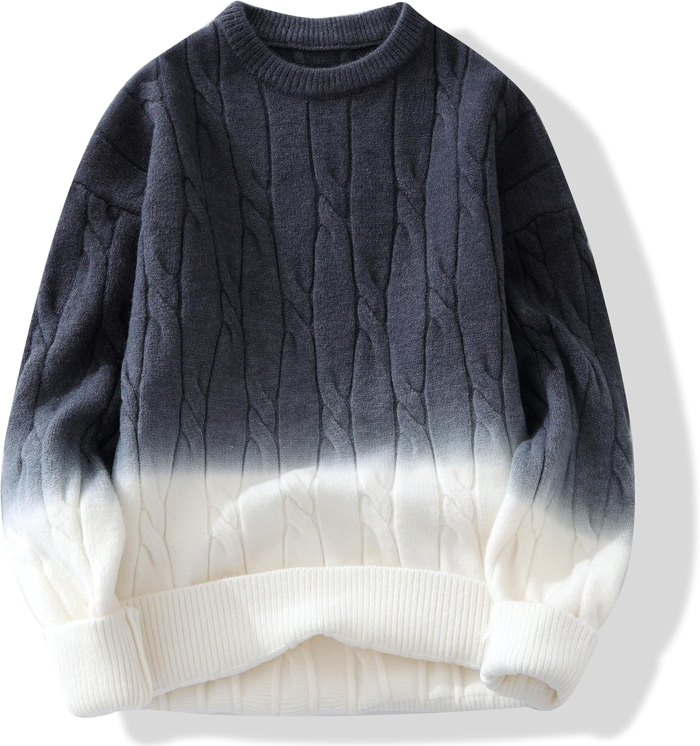 GURUNVANI Unisex Gradient Knit Sweater Crewneck Loose Fit Twist Texture Pullover