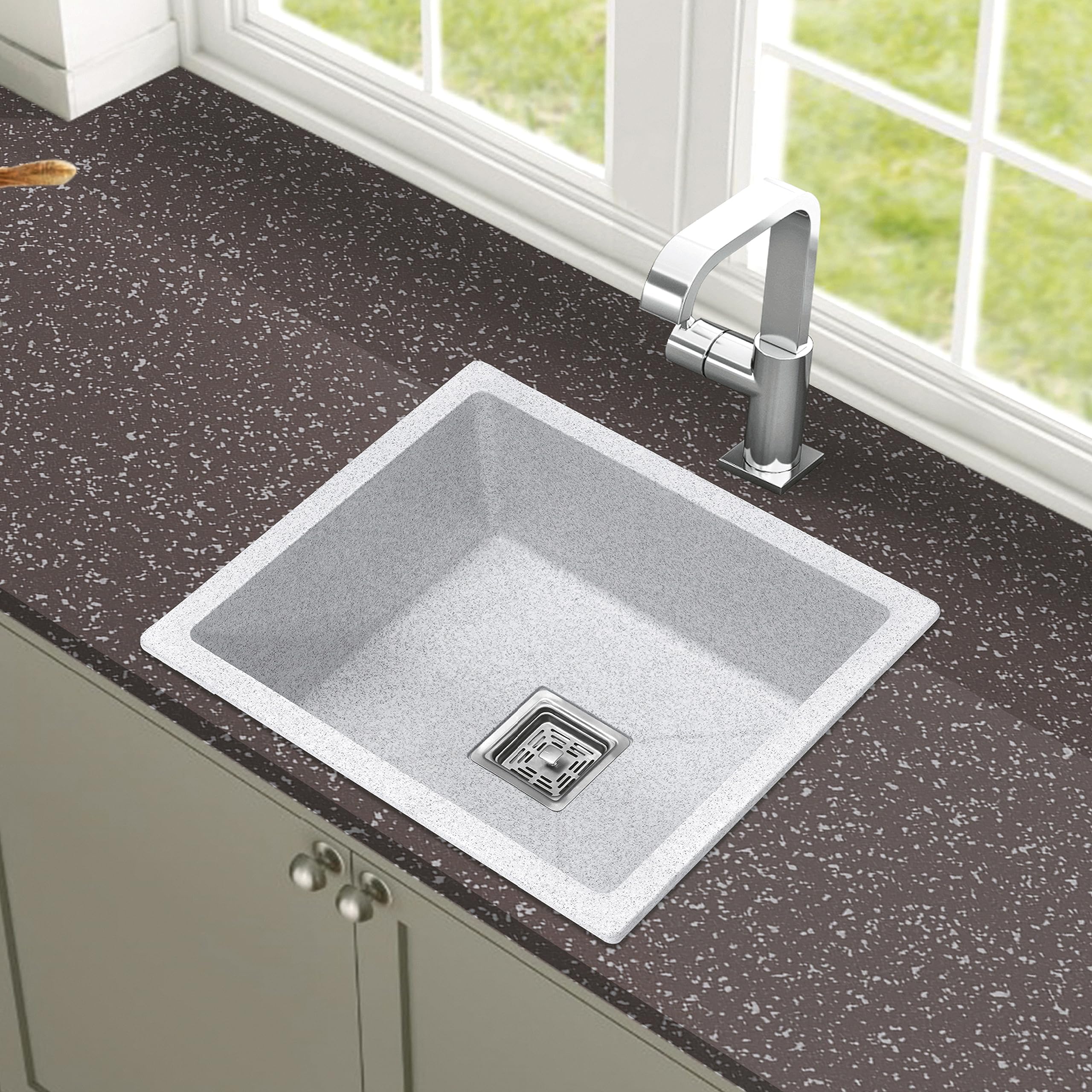 Luxart Quartz Granite Kitchen Sink 21x18 inch Matallic Finish Single Bowl Sink with Waste Coupling & PVC Pipe – Smooth Finish, Non-Fading, Scratch & Heat Resistant (SAND GREY, 21x18) (B0DF2QGCD2) Amazon Price History, Amazon Price Tracker