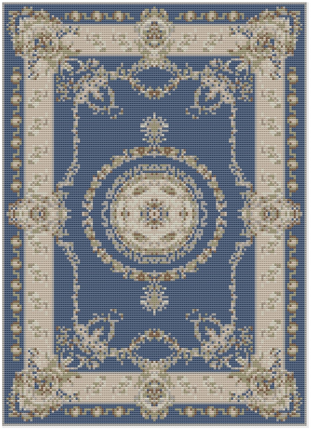 Florashell Needlecrafts Blue Dolls House & Cream Carpet - Cross Stitch Pattern Only