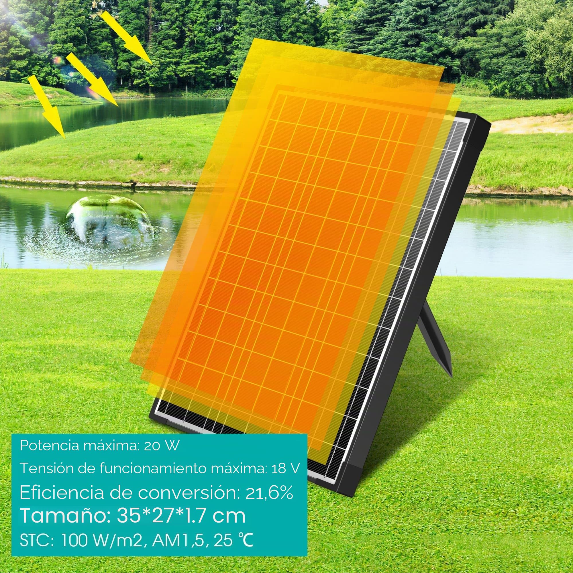 Biling Juego completo de filtros solares para estanques con bomba de 20 W, 875 l/h, bomba solar para estanques y cascadas de hasta 1200 l, fuente solar para exterior, piscina y jardín