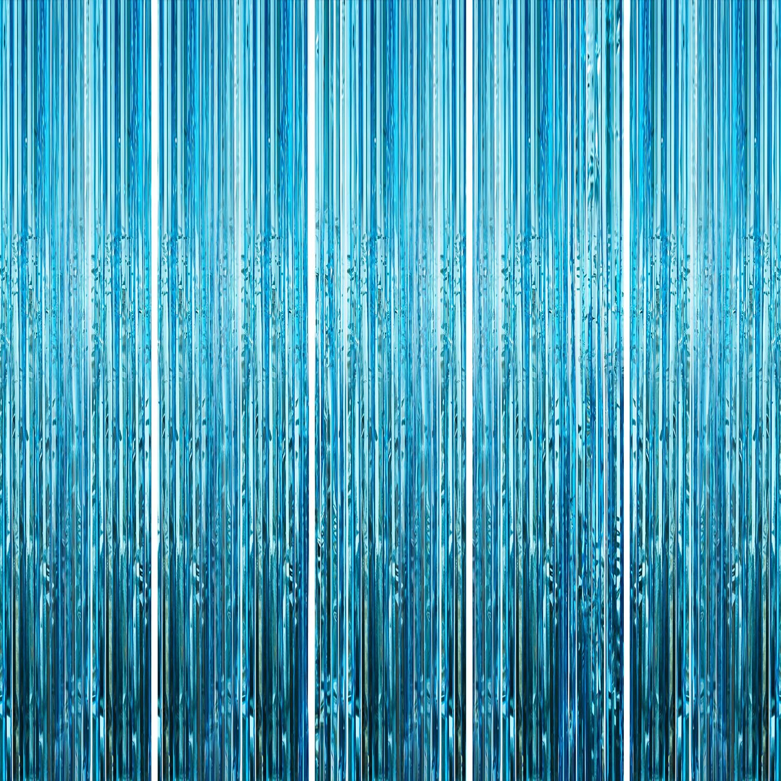 5 Pack Light Blue Metallic Tinsel Foil Fringe Curtains, 3.3x8.2 Ft Backdrop for Photo Booth, Birthday, Wedding, Baby Shower, Bachelorette, NYE, Graduation, Christmas Party Decorations(Light Blue)