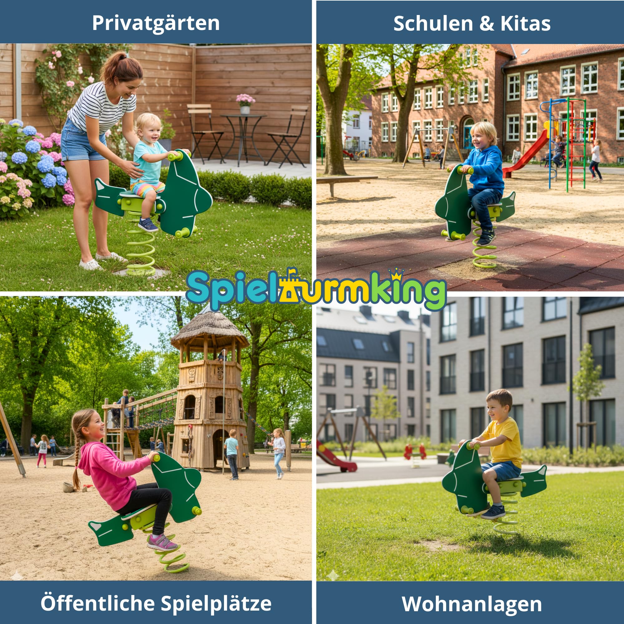 Federwippe Flugzeug Schaukelwippe DIN EN 1176 geprüftes | Wipptier für öffentliche Spielplätze, Kindergarten und Kommunen aus HDPE Kunststoff Federtier inkl Bodenanker