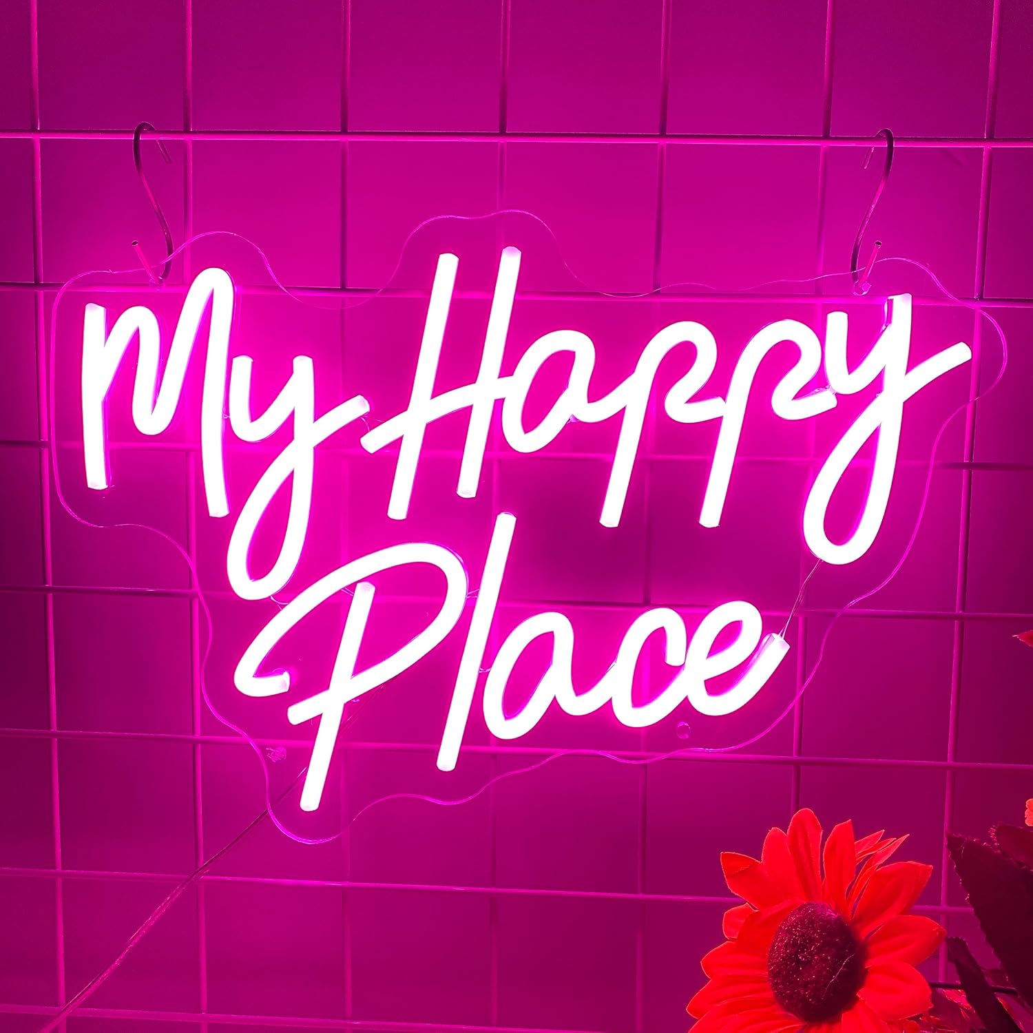 My Happy Place Neon Sign for wall decor, Pink USB Led