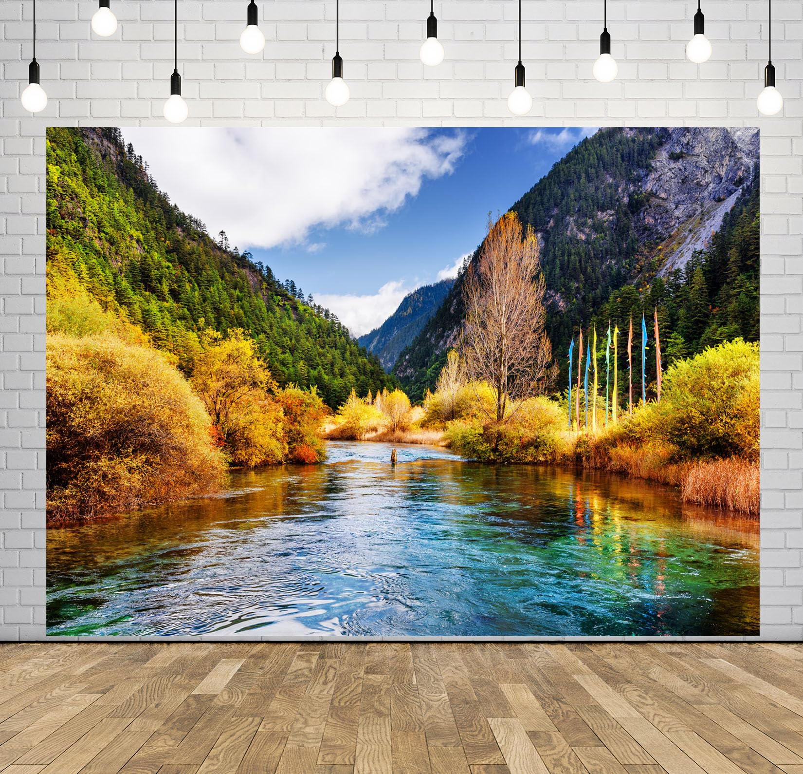 17x10FT (5.2x3m) Fiume Autunnale In Montagna Sfondo Fotografico