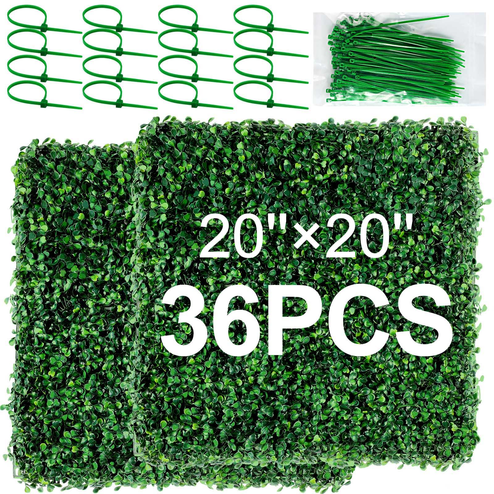 Grass Wall Panels Boxwood Hedge Wall Panels Artificial Grass Wall Backdrop Greenery Wall with 100 Zip Ties UV Protected Privacy Screen for Indoor Outdoor Wall Decor (36 Pcs,20'' x 20'')