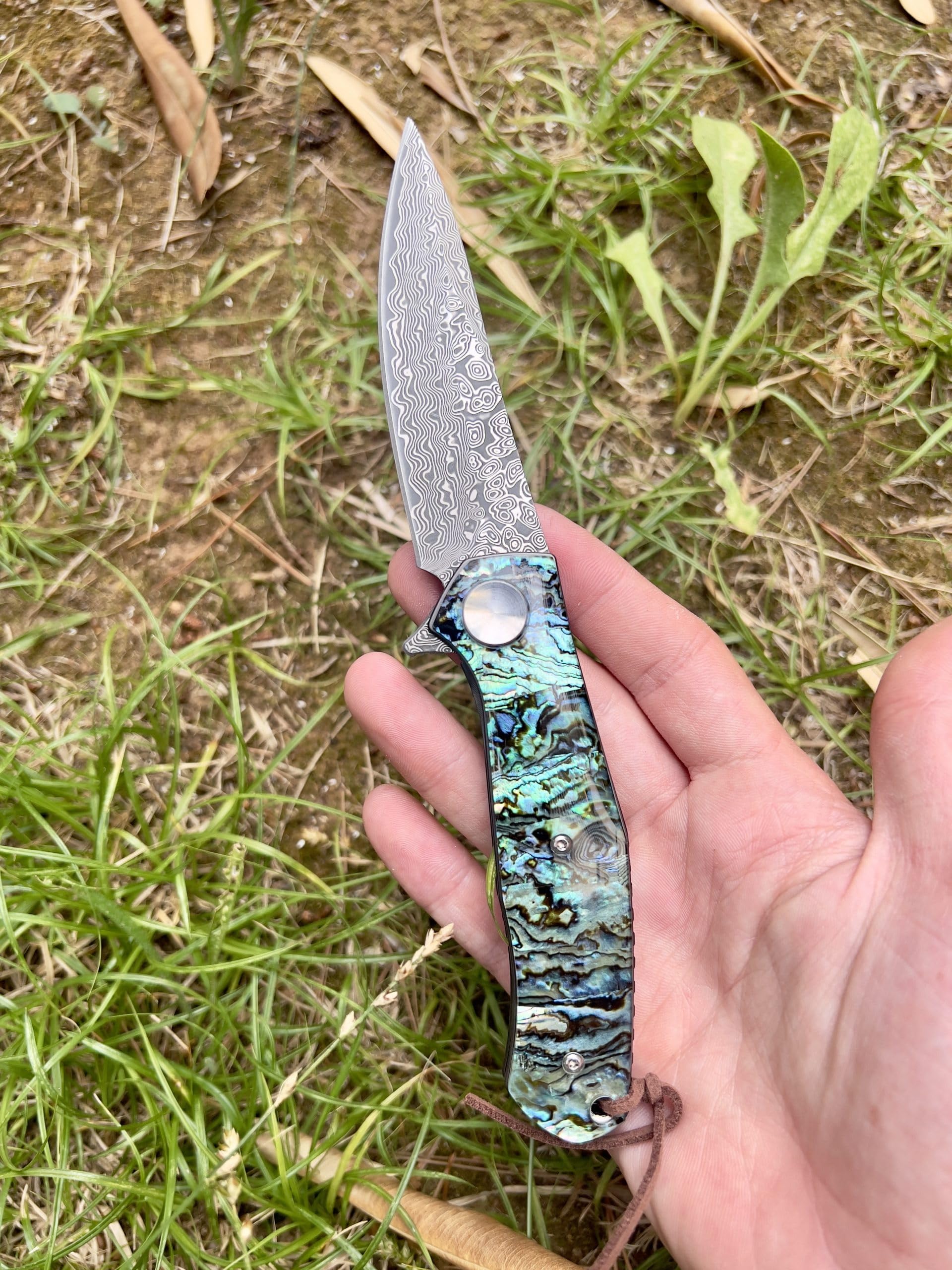 Coltello Pieghevole Tascabile di Lusso in Acciaio Damasco 67 Strati VG10 Lama Affilata Manico in Madreperla Abalone da Collezione Regalo per Uomo EDC Pesca Caccia Artigianato Custom