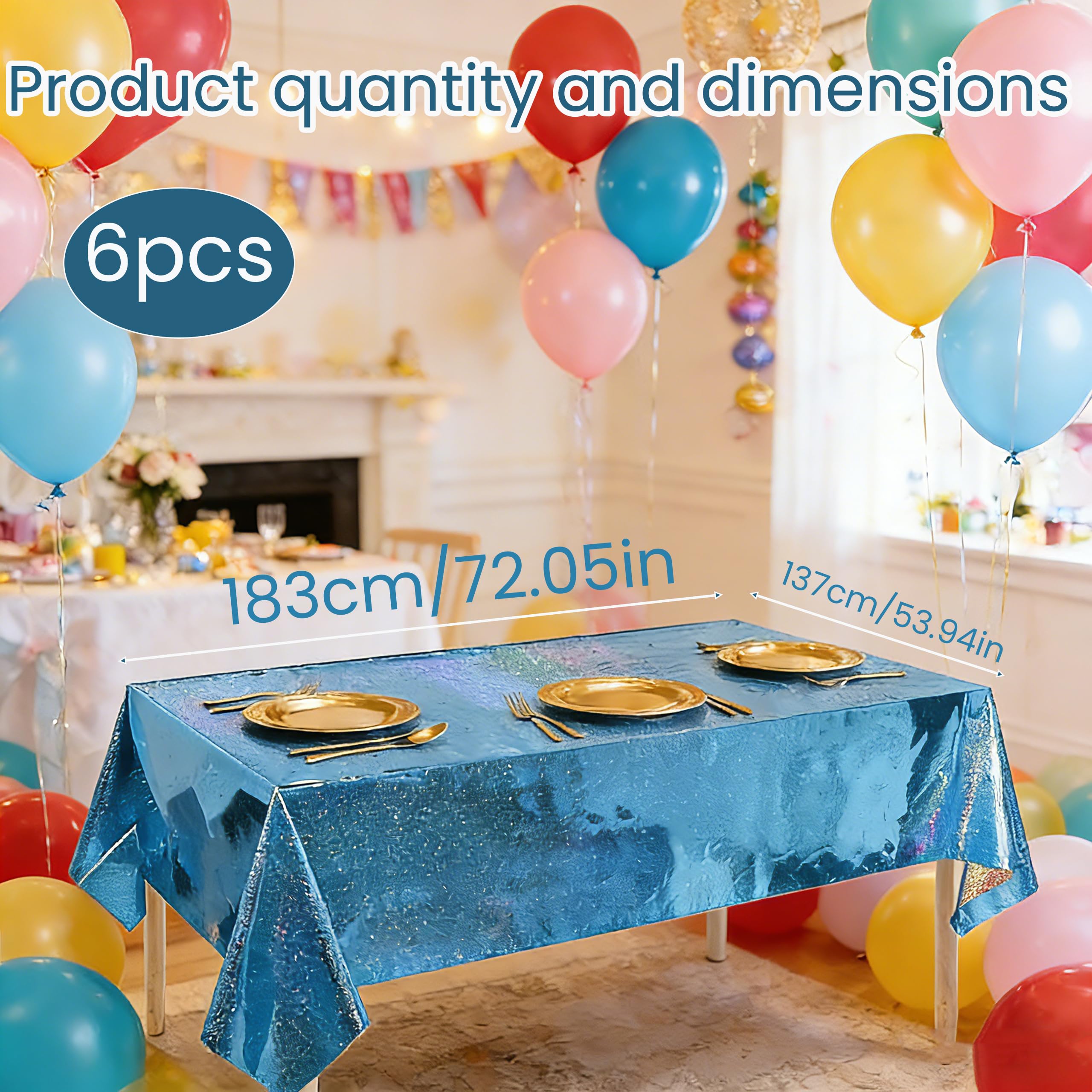 6 PCS Tovaglia Glitter Blu Compleanno, Tovaglia Glitter 137×183 cm per Feste, Rettangolare, Decorazione Brillante per Compleanni, Baby Shower, Matrimoni, Eventi a Tema, Tavolo Buffet (Blu)