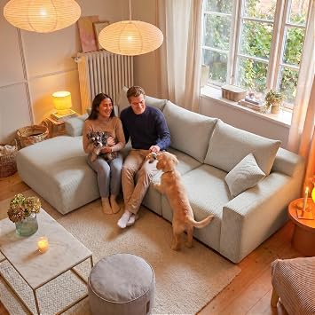 Homkdom Modular Sectional Sofa for Apartment, Light Grey Check, Left Facing