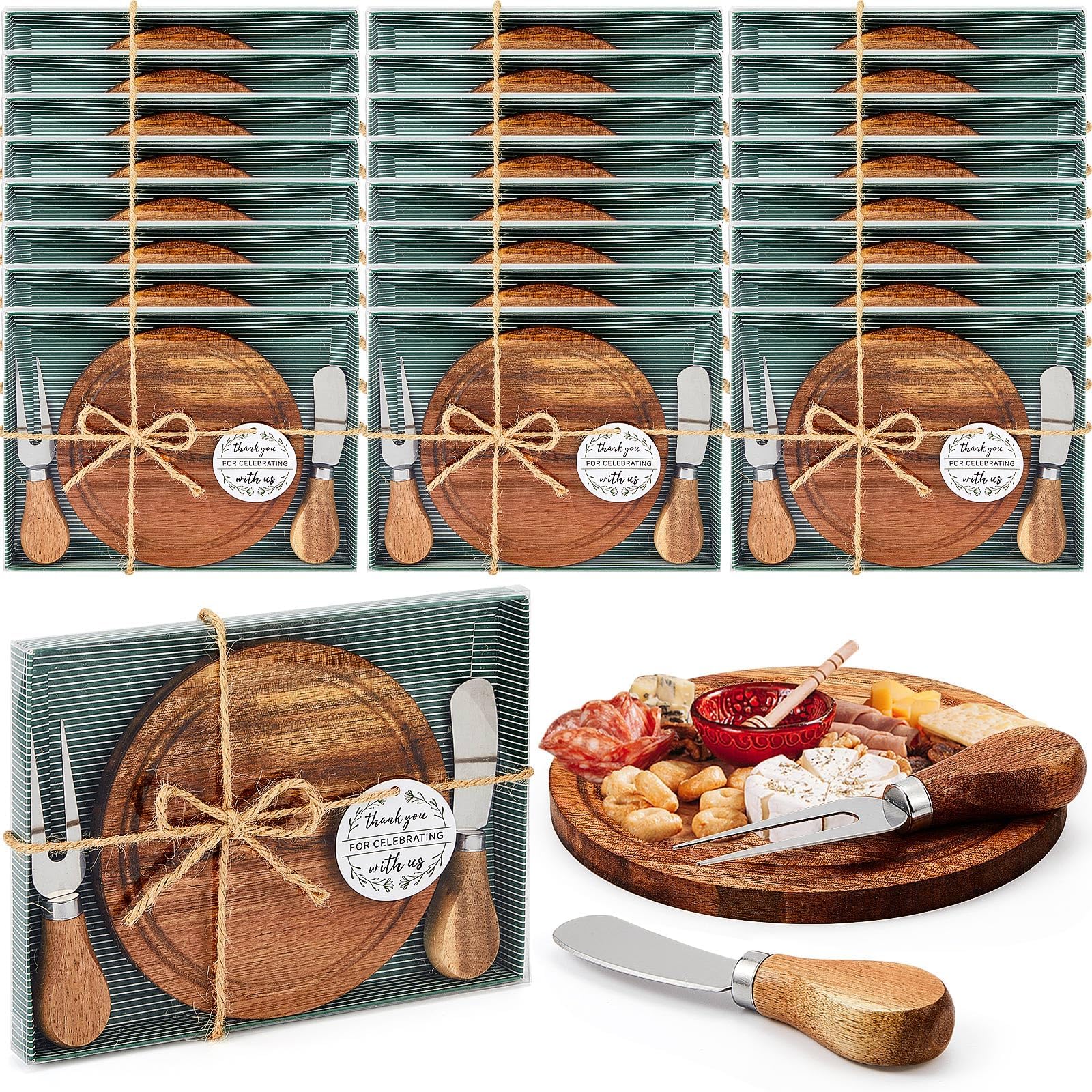 50 Set Bridal Shower Party Favors Wooden Square Cheese Board Gift Set - View #8