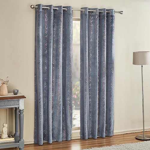 Amazon Brand Solimo Blackout Velvet Foil Long Door Curtains, 9 Feet (Set of 2)