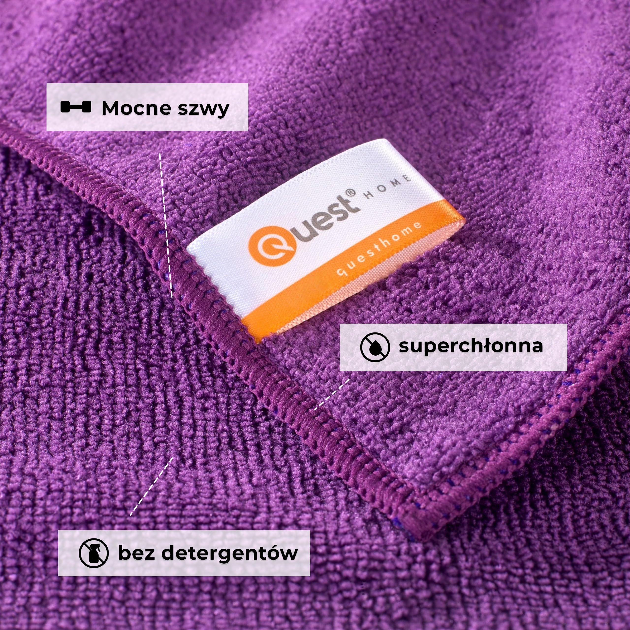 Quest ściereczka z mikrofibry All Purple do szyb i szkła 37x37 cm, 100 szt. | Chłonna ścierka do okien, luster, auta, AGD i mebli, bez smug, nie rysuje, do pracy na sucho i mokro, wielorazowa