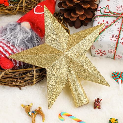 Miniatura 5 de URATOT - Adorno decorativo para copa de árbol de Navidad, diseño de estrella brillante con purpurina, inastillable