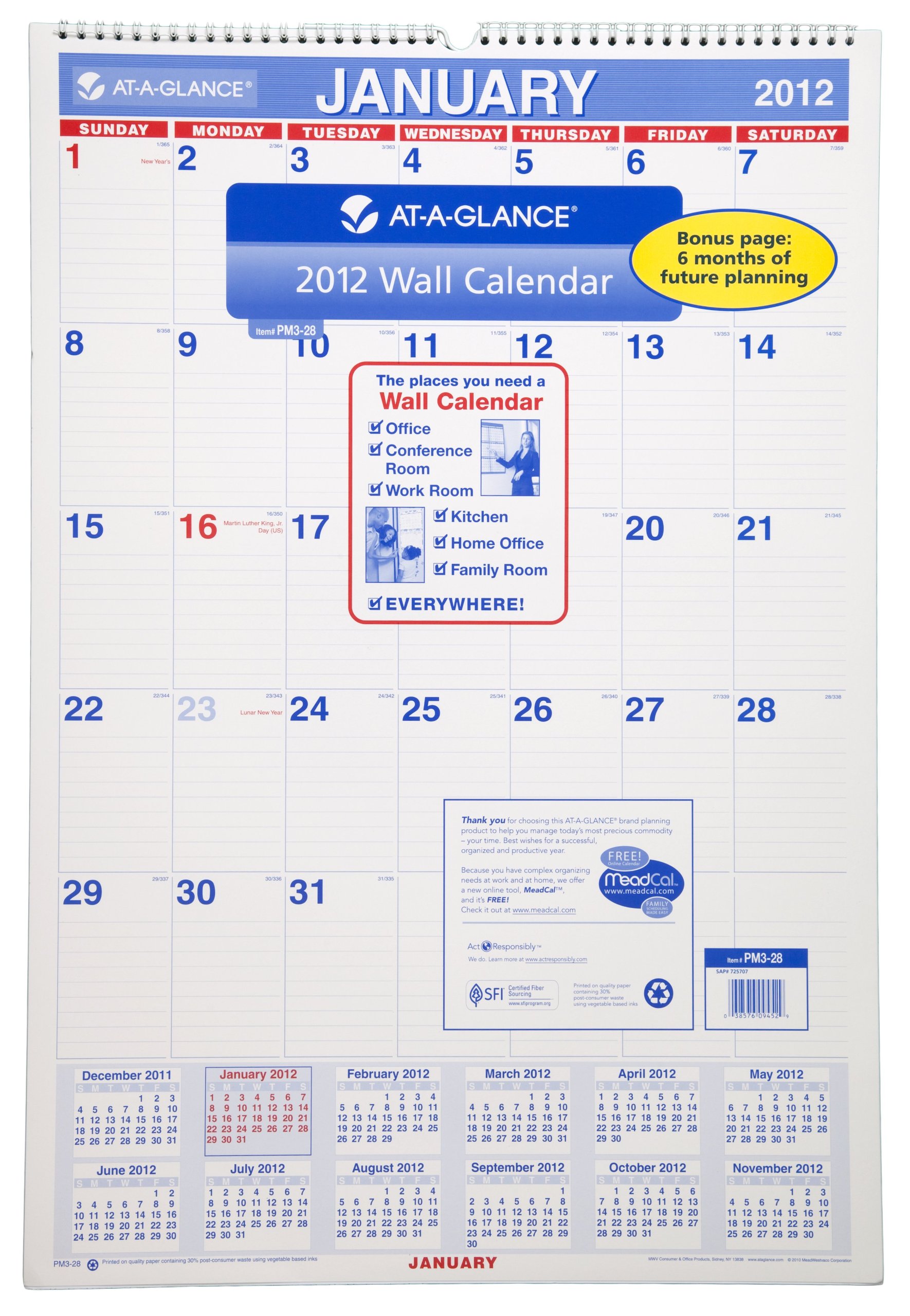 2027 AT-A-GLANCE Recycled 15" X 12" Monthly Wall Calendar, Green