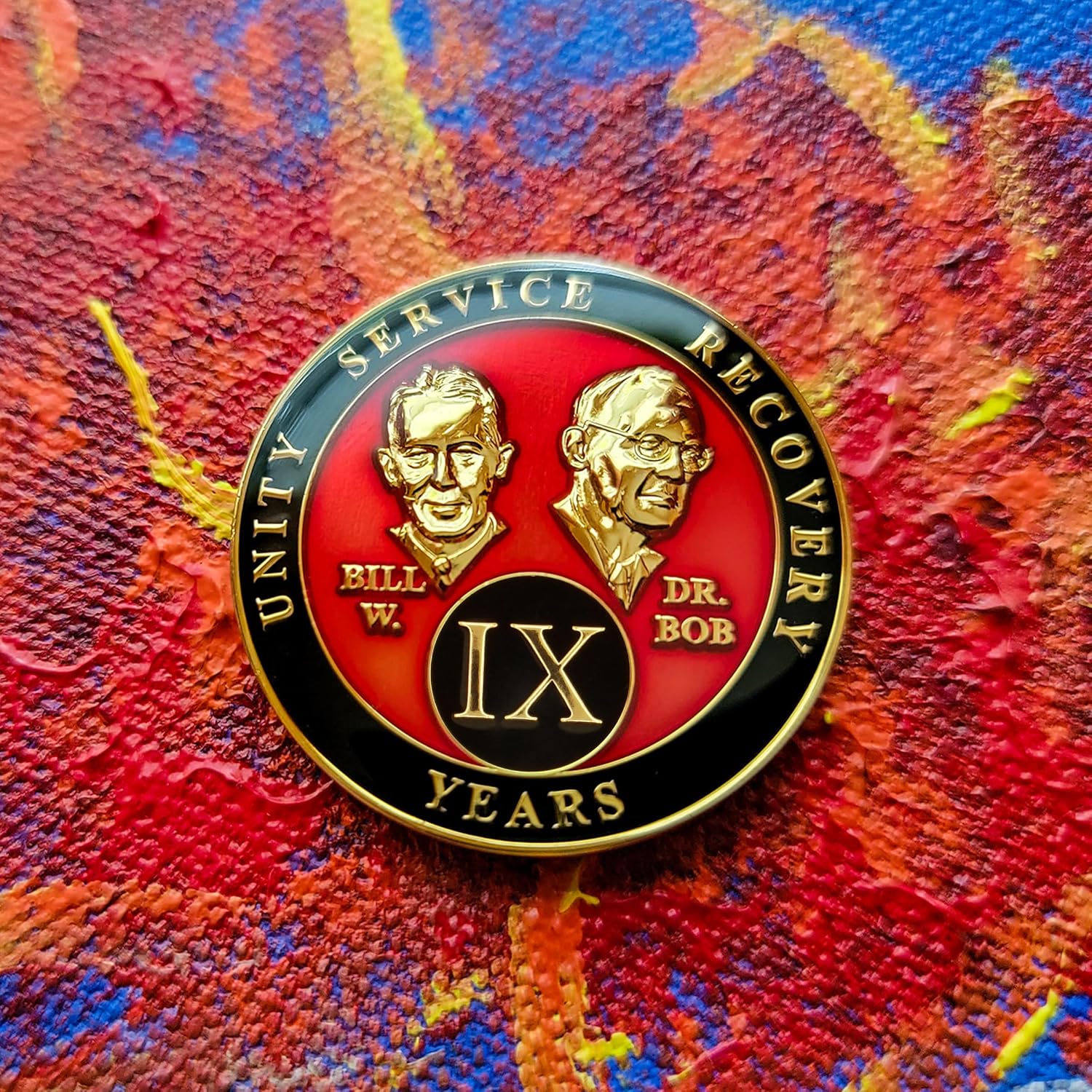 9 Year Sobriety Coin | Founders Triplate AA Chip | Celebrate Recovery Anniversary Token | Alcoholics Anonymous Gift (Red)