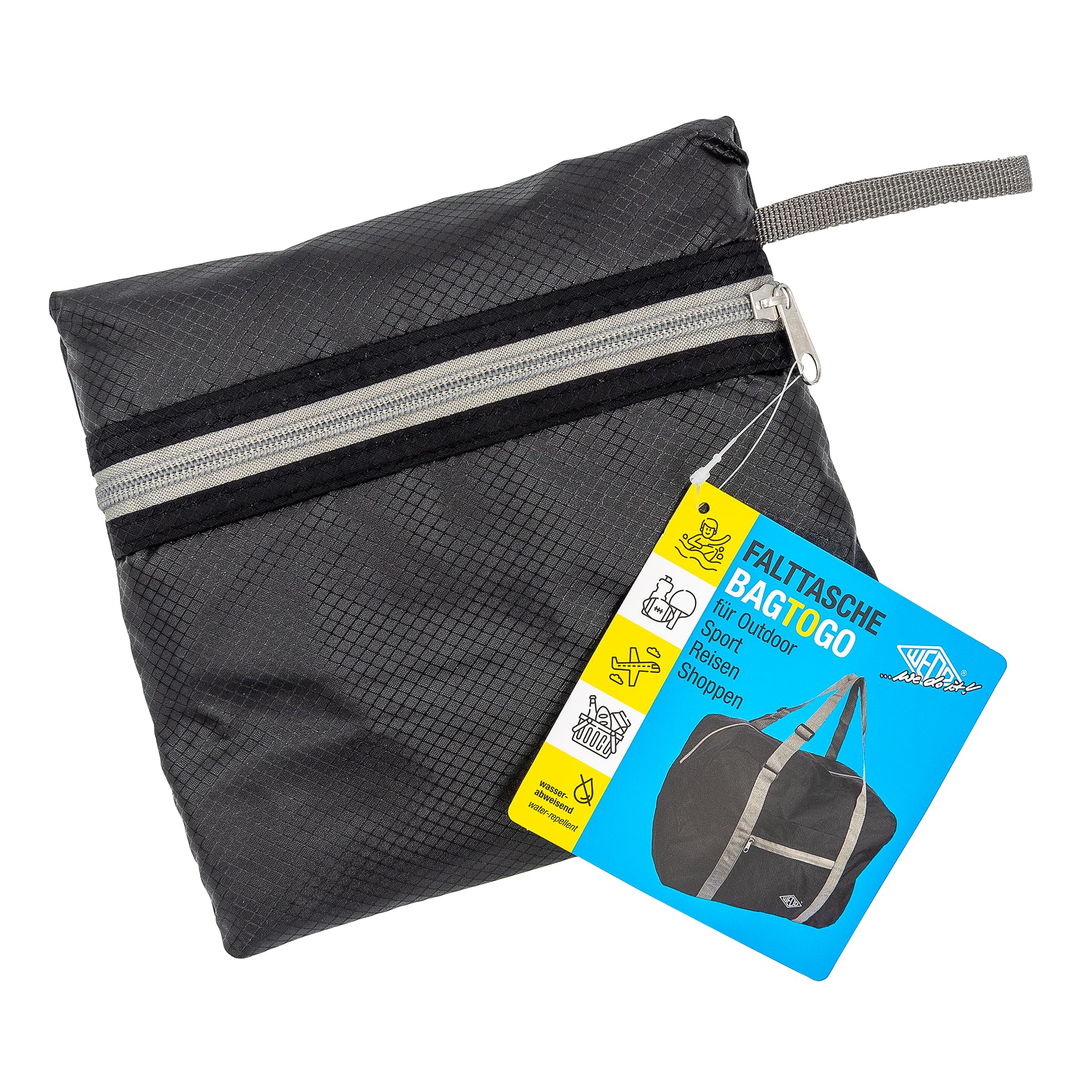 WEDO BAGTOGO Torba podróżna – składana torba podróżna (35 l), wodoodporny i lekki nylon, regulowane paski do noszenia, wodoodporne zamki błyskawiczne, pasek do mocowania wózka, czarna, czarny, jeden