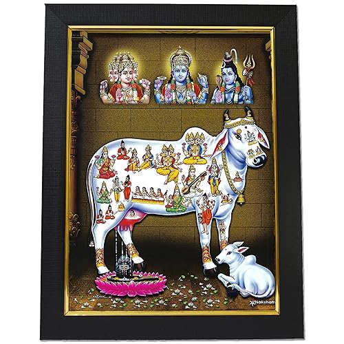 101 Temples - Divinity Eternity Spirituality Kamadhenu Gou MATA Surabhi God Wooden Photo Frame with Wall Hook, 1 Piece | 13 x 10, Matt Finish