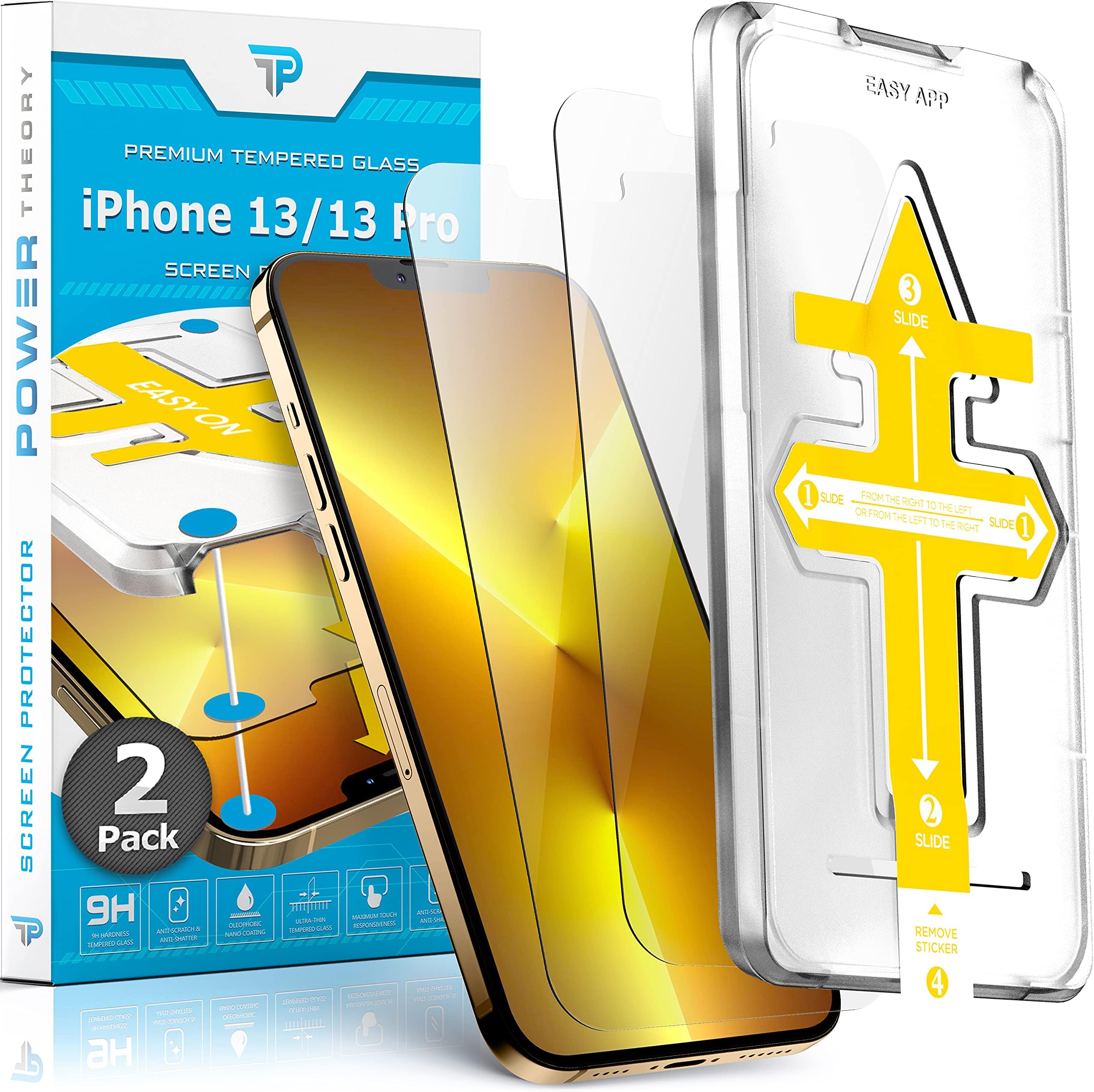 Power TheoryScreen Protector for iPhone 13 Pro/iPhone 13 [2-Pack] with Easy Install Kit [Premium Tempered Glass]