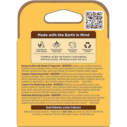 Miniatura 9 de Burts Bees - Bálsamo Labial Hidratante 100 de origen natural multi empaque Cera de abejas original fresa coco y pera vainilla con cera de abeja y