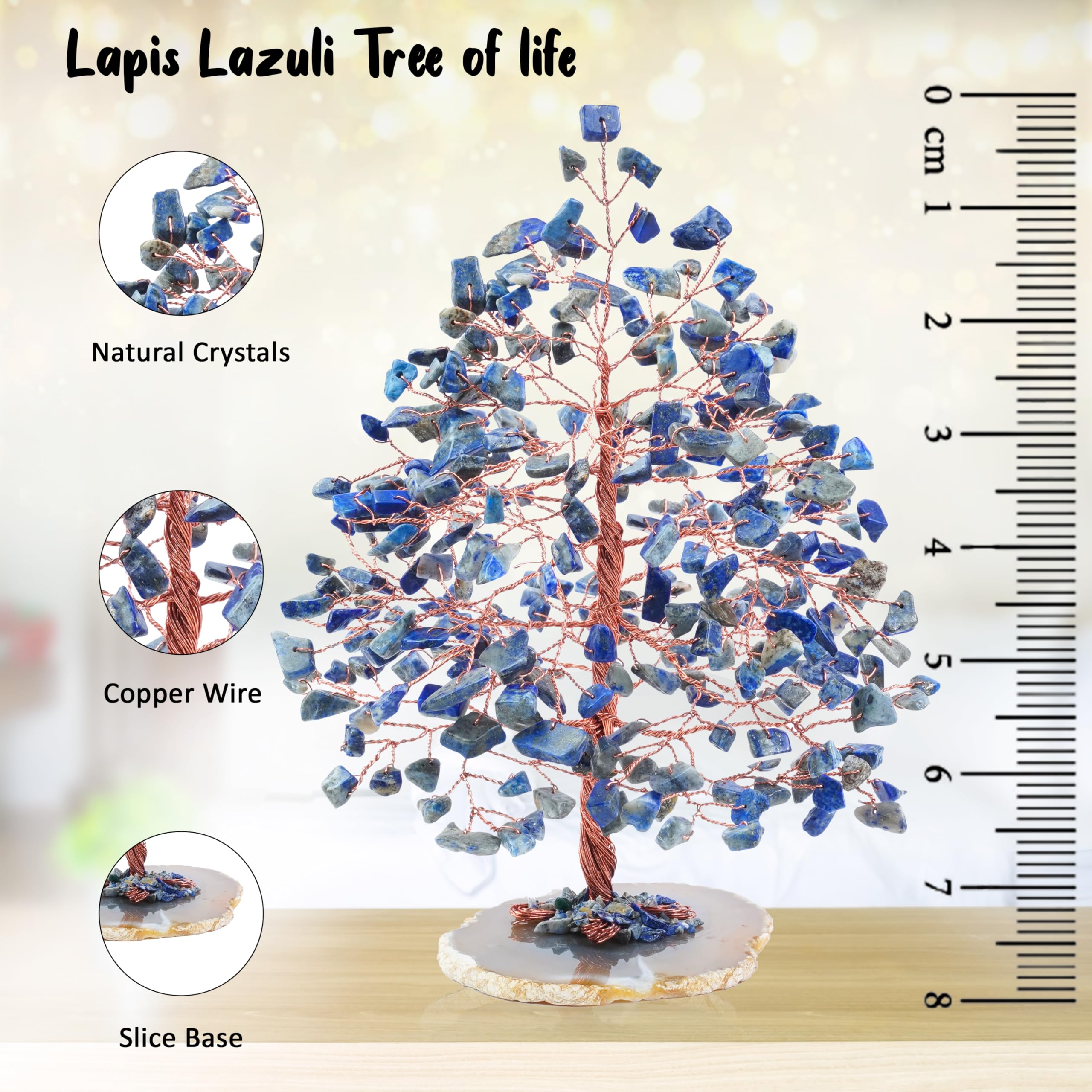 Crocon® Lapis Lazuli Gemstone Tree Of Life, Geode Agate Slice Base, Crystal Tree for Positive Energy Handmade Chakra Tree - Image 2