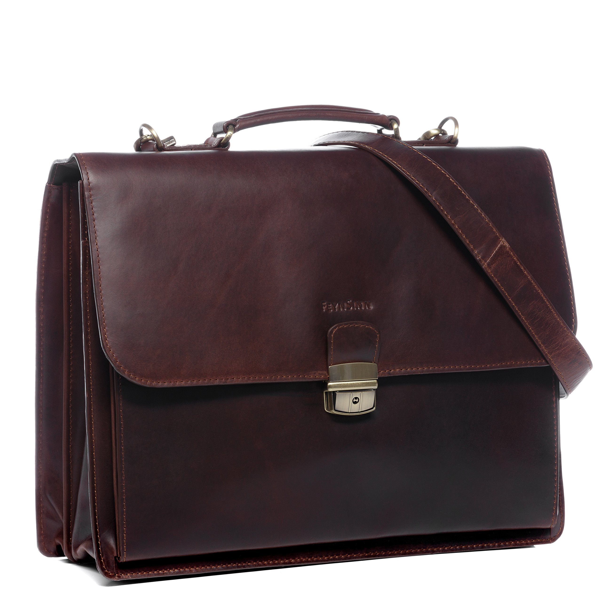 Serviette Ordinateur Cuir véritable 15.4 Pouces Emilio Cartable Porte-Document attaché-Case XL Grand pour Hommes Sac bandoulière Travail Marron