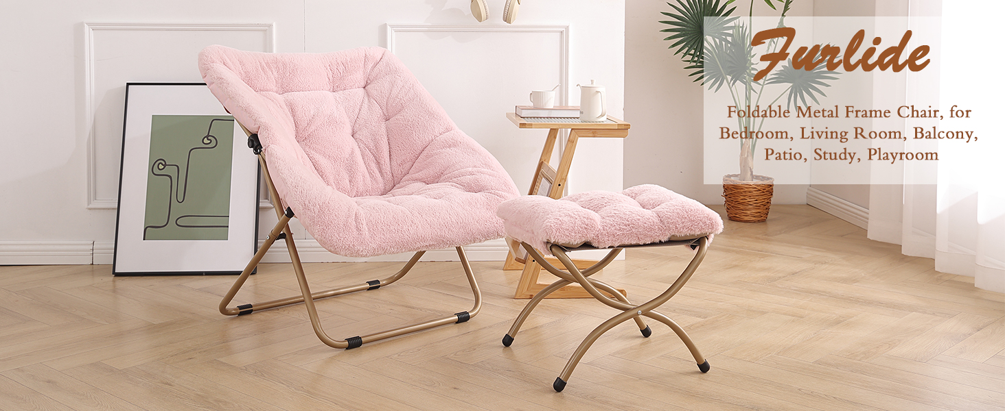 Kids Chair OAKHAM Comfy Saucer Chair, Folding Faux Fur Lounge