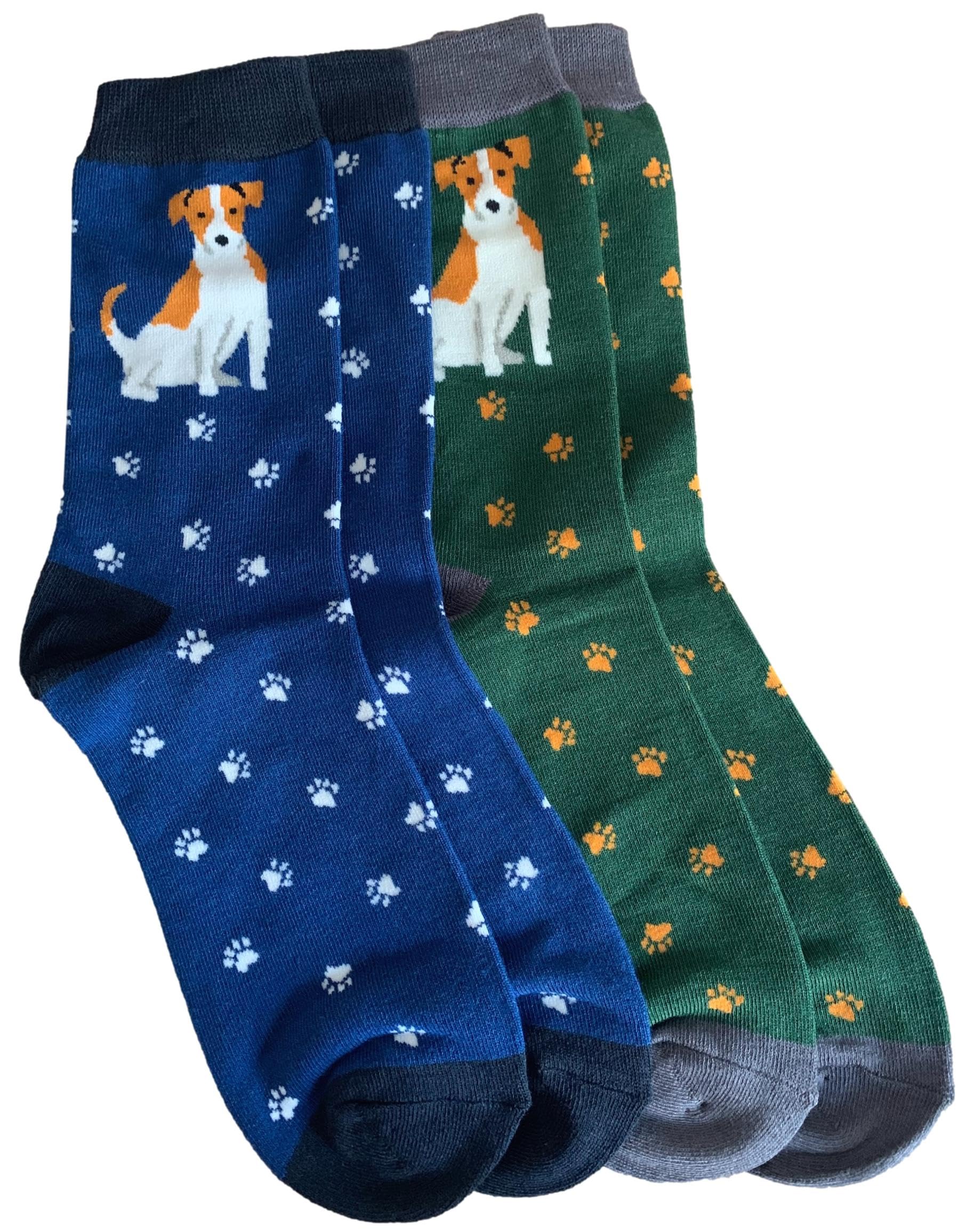 Purple Possum Men's Blue Purple Possum® Jack Russell Socks 2 Pair Multi Pack With A Dog Pattern Novelty Socks In Navy And Green Size 7 To 11