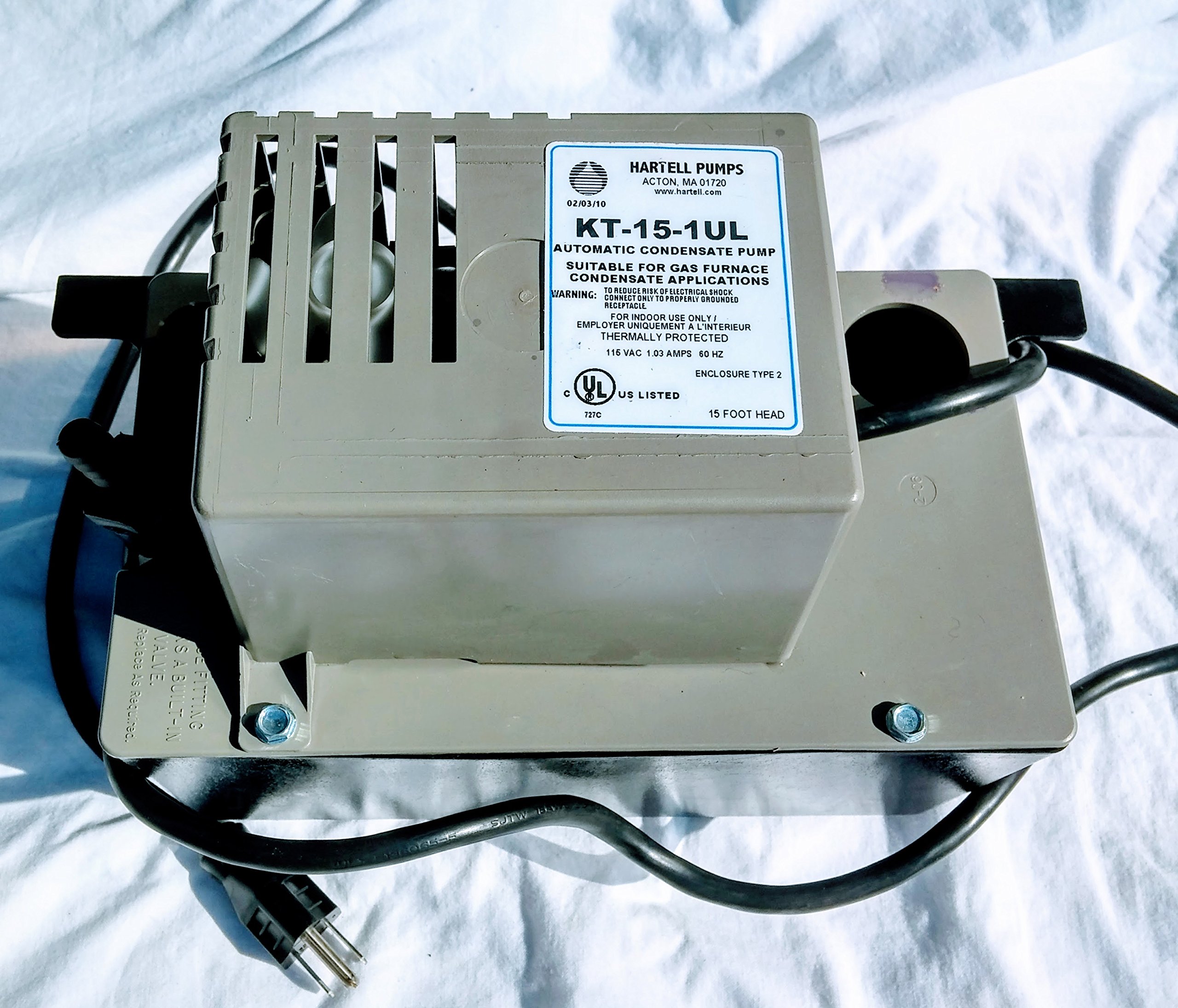 KT-15-1UL Hartell Condensate Pump for air conditioners or gas furnaces 15' lift