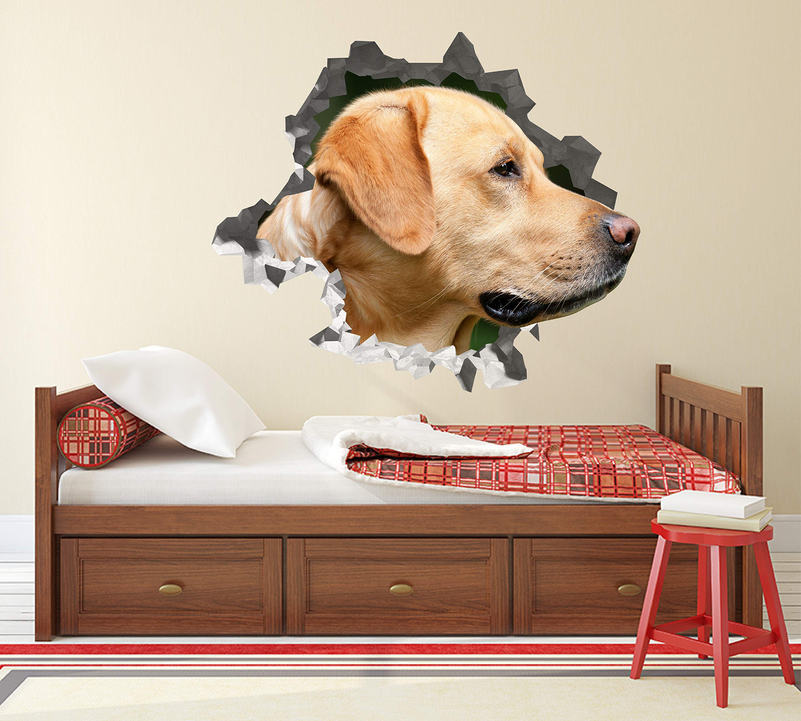 Labrador Rubio Pegatina - Calcomania Animales - Decoración de Cuartos Niños - Sticker de Cachorro - Decoración Infantil - JS365 (Gigante: 127 cm x 117 cm)