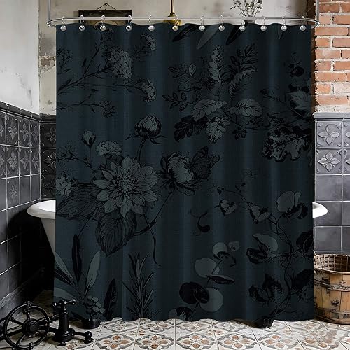 Miniatura 49 de Cortina de ducha azul marino de bosque Cortina de ducha azul oscuro de montaña y naturaleza para decoración de baño de hombres, tela impermeable con