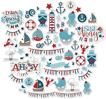 Paper Die Cuts Sail Away Scrapbook Ephemera Nautical Beach & Ocean Theme 60+ Cardstock Die Cuts for Scrapbooking, Summer Crafts & Journaling by Miss Kate Cuttables