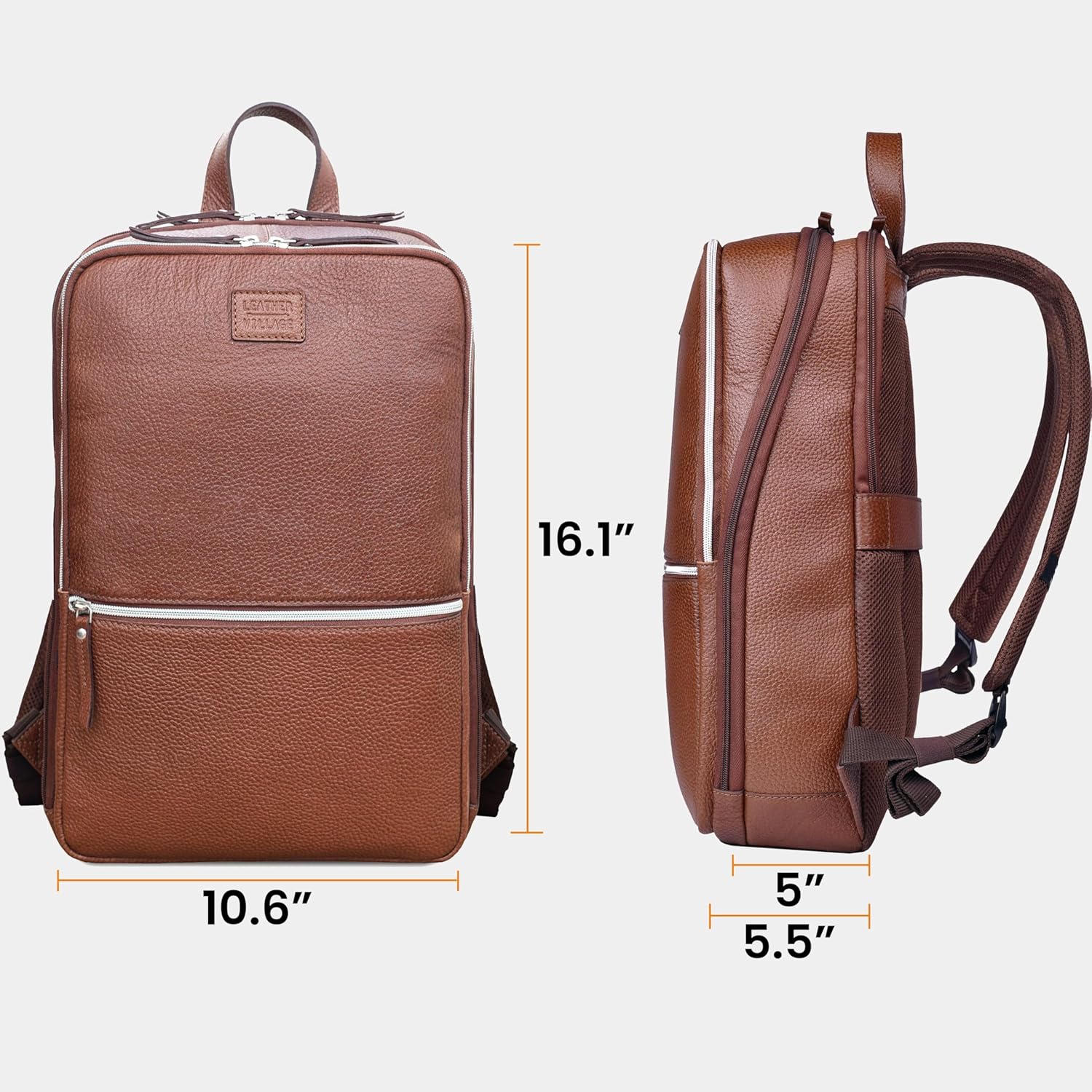 LEATHER VILLAGE Leather Laptop Backpack for Men | Cognac Brown | Slim Professional Business Bag Fits 15.6”-Laptop | Water-Repellent Work & Travel Daypack with Trolley Strap - Image 5
