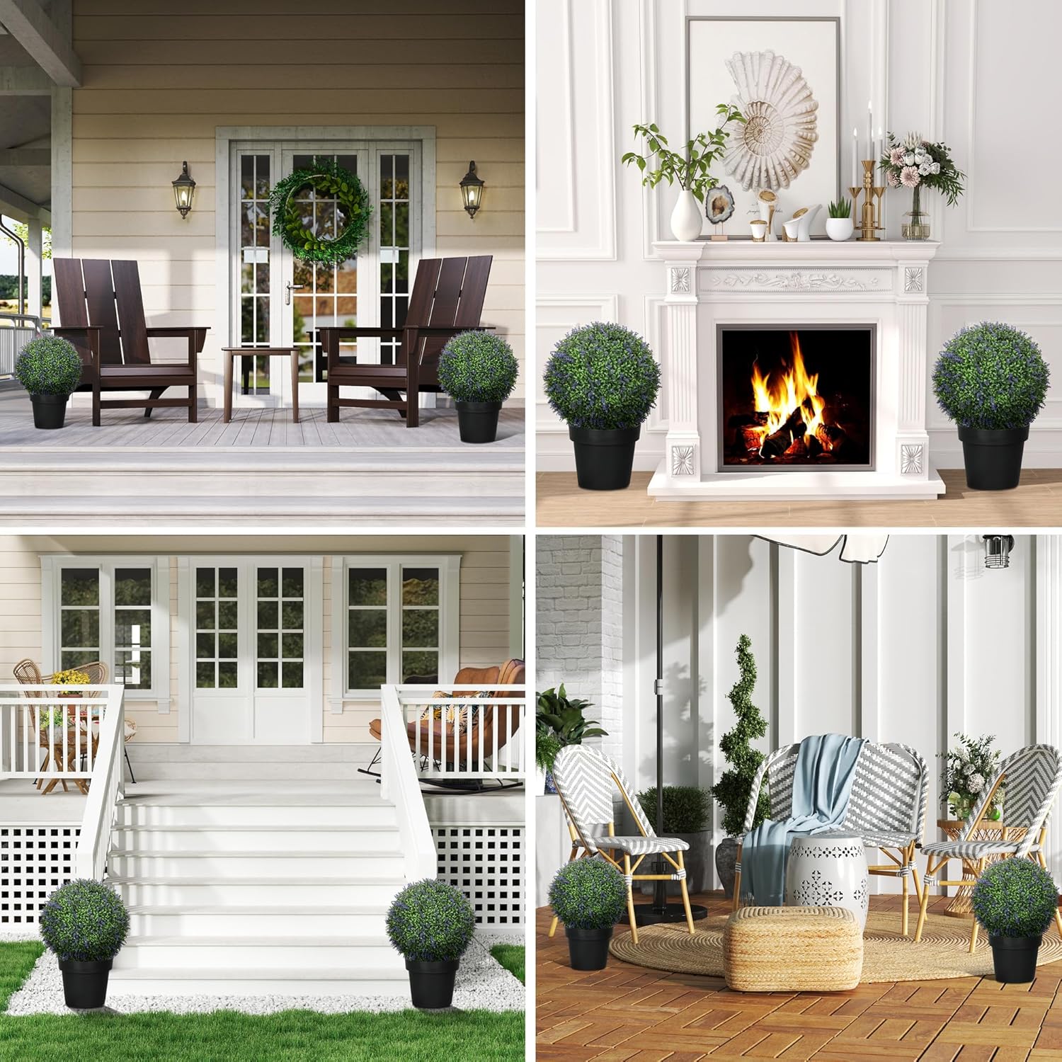 HOMCOM Artificial Boxwood Topiary Ball with Lavender Set of 2 16.5 Inch Faux Plant, UV-Protected Anti-Fading Fake Plants for Home Indoor Outdoor Porch, Purple