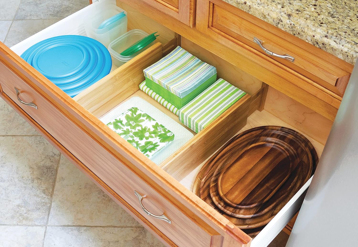 Lipper International Bamboo Wood Custom Fit Adjustable Dresser and Kitchen Drawer Dividers, 18 1/8" to 22" Deep x 5" Tall, Set of 12