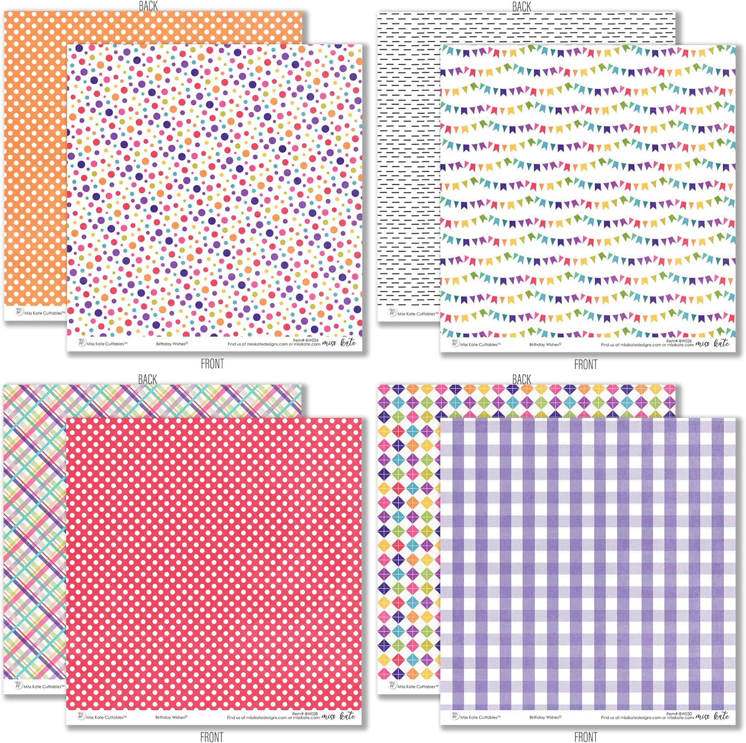 Paper & Sticker Kit – Birthday Wishes – for Happy Kids Party Surprise Cake - Pattern 12x12 Scrapbook Paper 12x12 20 Sheet with 39 Designs & 1 8X12 Sticker Sheet - Scrapbooking -by Miss Kate Cuttables