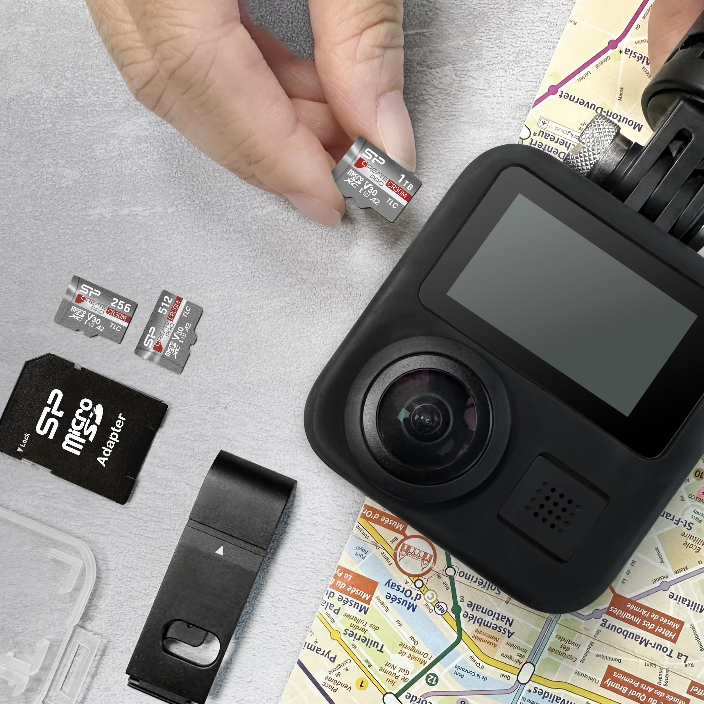 Silicon Power CreatePro CR30M Tarjeta de memoria microSDXC con adaptador UHS-I U3 A2 V30 4K Micro SD compatible con drones, Nintendo Switch, cámara de salpicadero y cámara de vigilancia