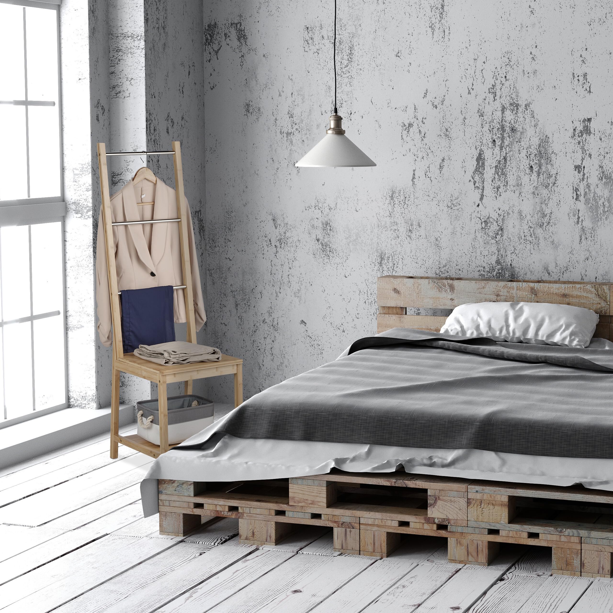 Relaxdays Herrendiener mit Ablage, Bambus, Edelstahl, HBT: 133 x 40 x 42 cm, Kleiderstuhl, Handtuchständer, natur/silber