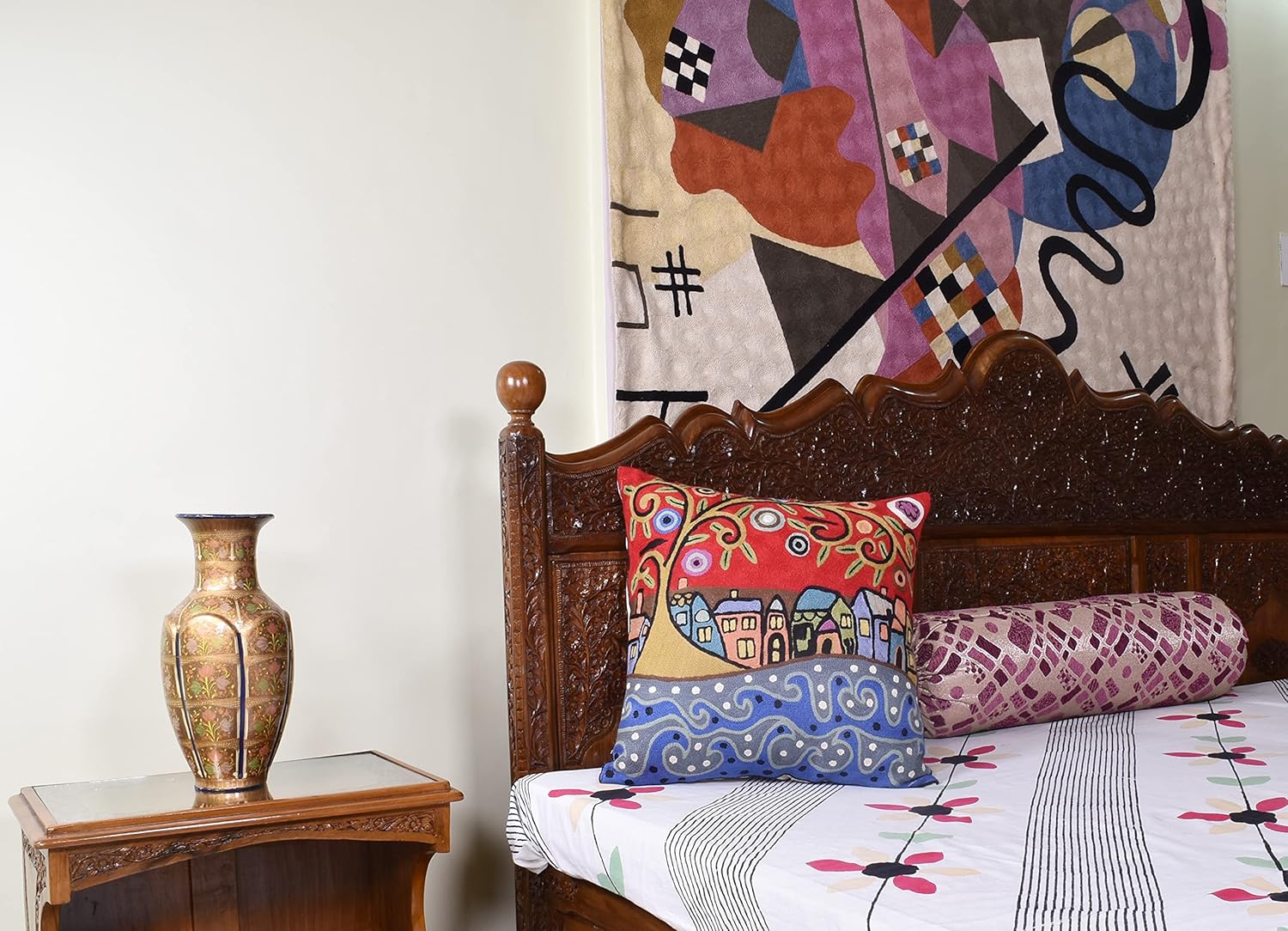 Red Town Tree of Life Pillow Cover Karla Gerard Folklore Accent Pillowcase by Sea Coastal Plant Tree Chair Cushion Farmhouse Throw Pillowsham Hand Embroidered 18x18 Inch