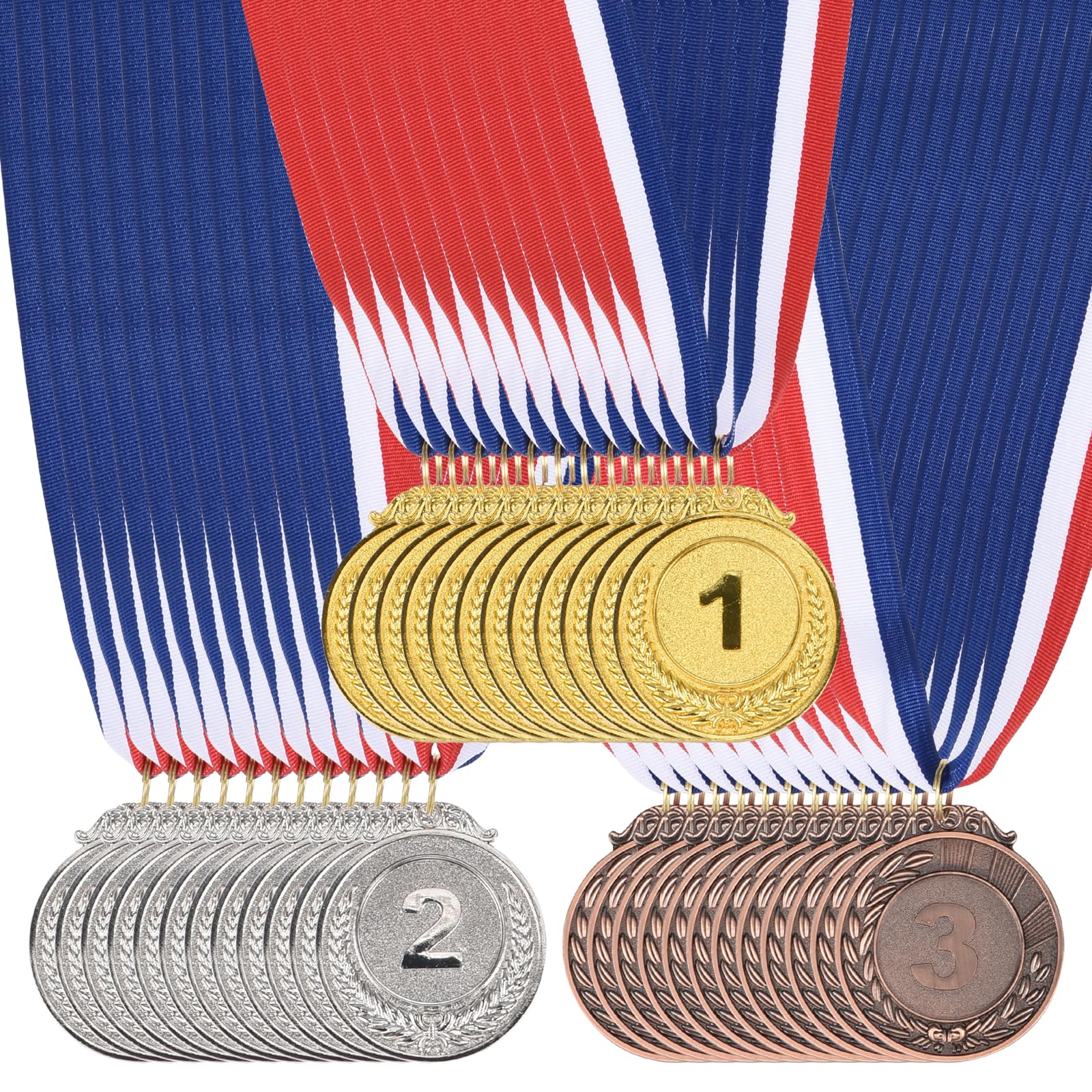 PATIKIL 36Stk Gold Silber Bronze Preis Metalle 2" Stil Preis Medaillen 1. 2. 3. Preise mit Farbband für Team Spiele Sportliche Wettkämpfe