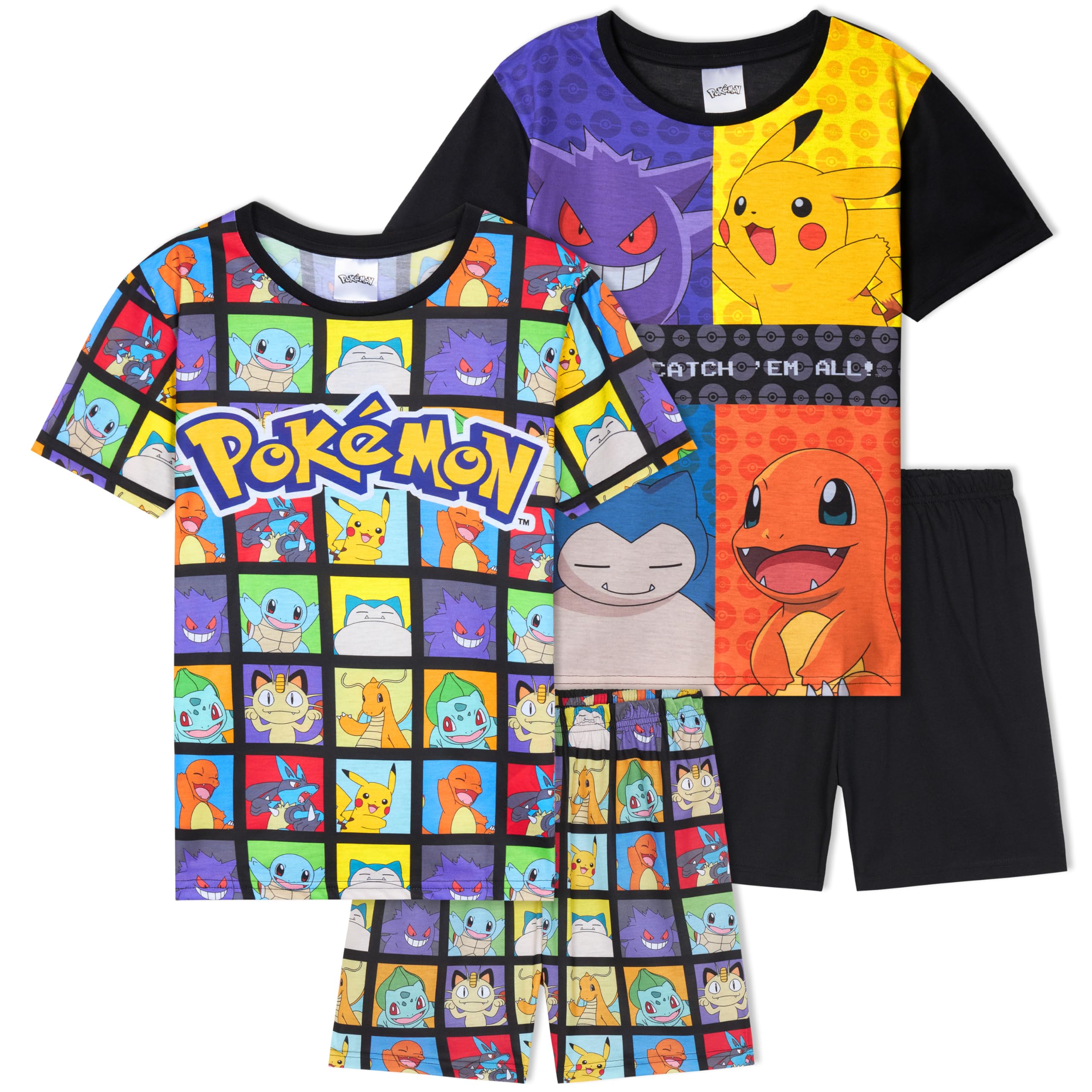 Pokemon Pyjama Enfant Garcon Été, Pyjama Court Manches Courtes, Comfy Vêtement de Nuit pour Ado, Pikachu Cadeau Garcon