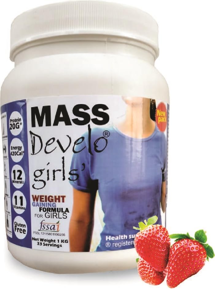 Develo weight & mass gainer protein for women & girls health gain – 1 kg powder (Strawberry)