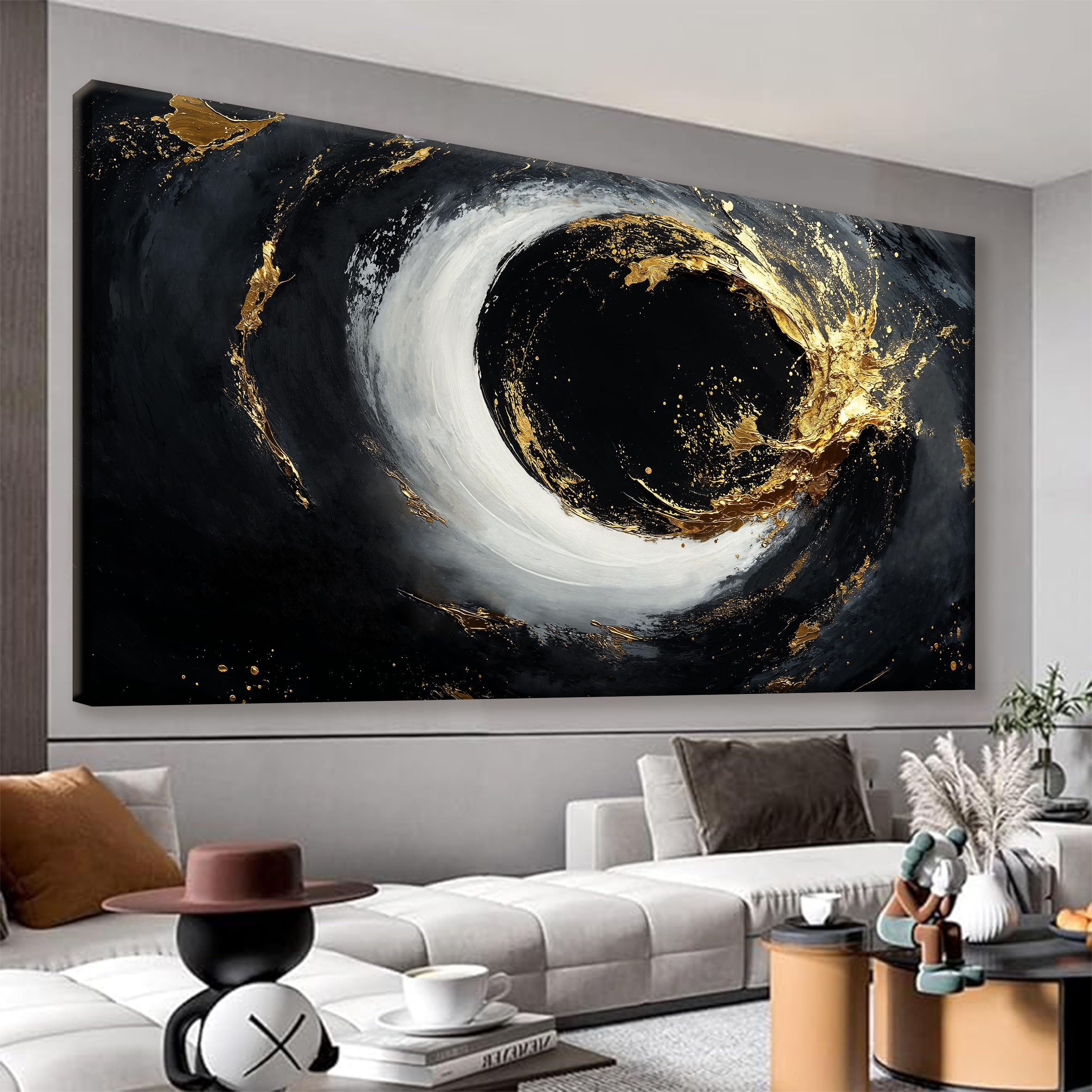 Tsomzxng Abstract Wall Art For Living Room Modern Canvas Art Wall Decor Print Painting Abstract Wall Decor Pictures Black And Gold Wall Art Picture For Bedroom Hotel Home Artwork 24 X 48 Inch